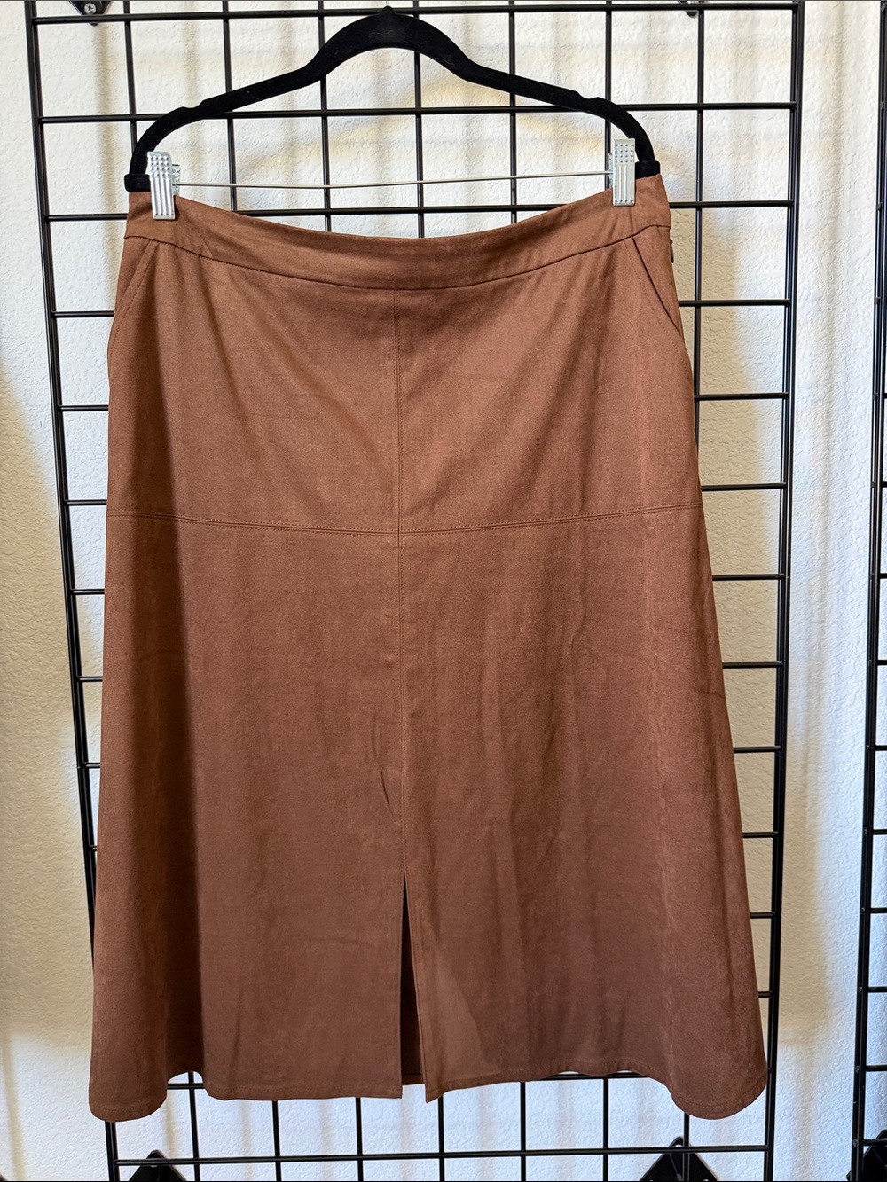 CAbi Brown A-Line Faux Suede Skirt with Front Slit